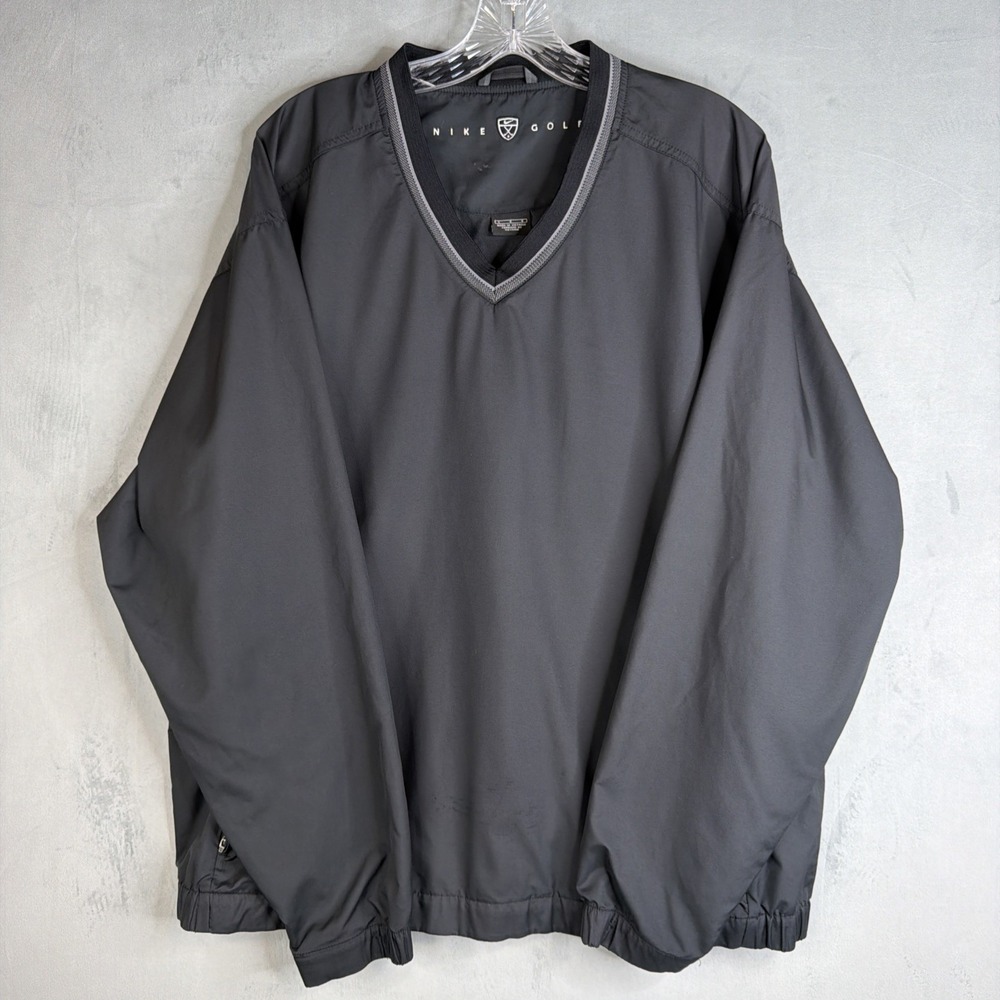 Nike Golf Pullover Windbreaker Men's Large Black V-Neck Lightweight Jacket